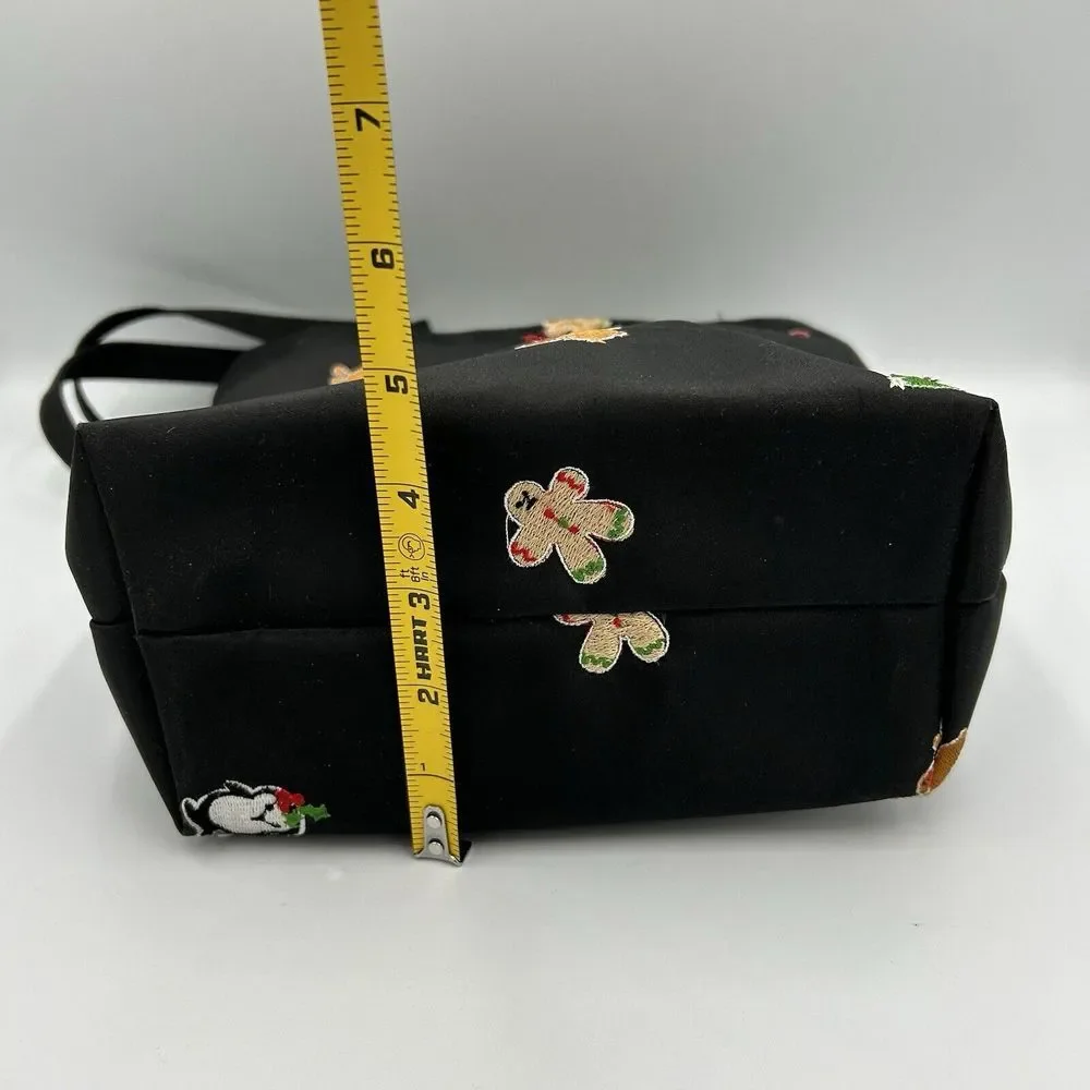 Womens Black‎ Embroidered Christmas Holiday Handbag Party